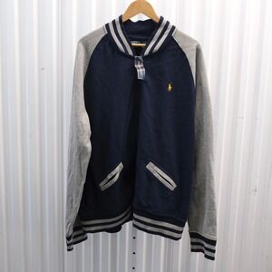 NWT Vtg Polo Ralph Lauren Full-zip Track Jacket Men's 2XL Cotton Blend Navy/Gray